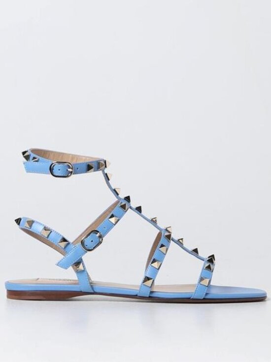 Valentino Shoes - Valentino Rockstud Studded Caged Ankle Strap Flat Gladiator Sandals Shoes